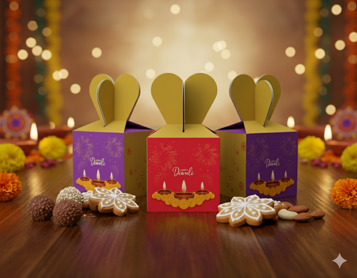 Diwali Monocarton Cube Gift Box (Heart)