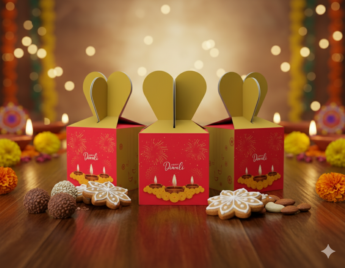 Diwali Monocarton Cube Gift Box (Heart)